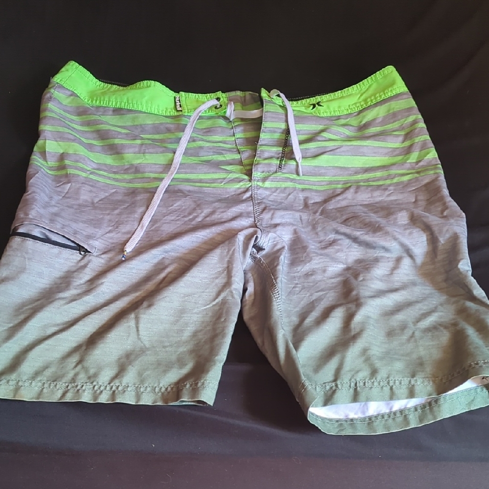 Hurley Green and Gray Board Shorts with Gradient Design